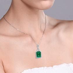 Gem Stone King Sterling Silver Green Simulated Emerald Pendant Necklace 7.10 cttw Emerald Cut 14X10MM with 18 Inch Silver Chain