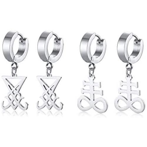 VNOX Satanic Jewerly 1-2 Pairs Church of Satan Seal of Lucifer Dangle Hinged Earrings for Men Women Teen