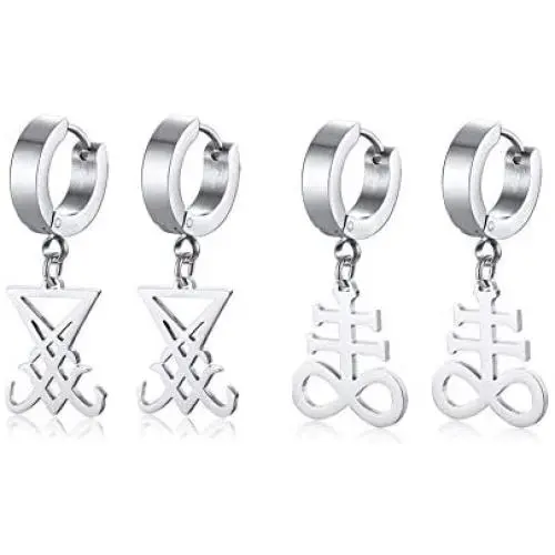 VNOX Satanic Jewerly 1-2 Pairs Church of Satan Seal of Lucifer Dangle Hinged Earrings for Men Women Teen