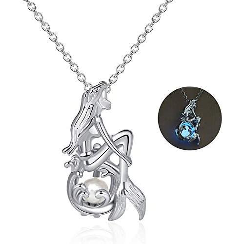 BQfife Mermaid Luminous Pendant Necklace statement Fluorescence Dainty Fish tail chain for Women Teen Girl Gift Jewelry