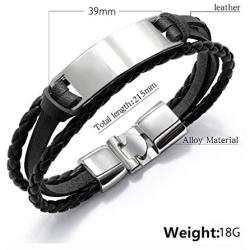 JUPPE Personalized Leather Braided Rope Bracelet Custom Engraved Stainless Steel Bangle Classic Unisex Gift