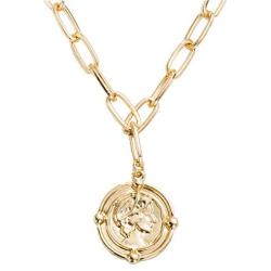 18k Gold Plated Medallion Necklace Coin Pendant Round Circle Disk Minimalist Jewelry for Women Teen Girls 18”