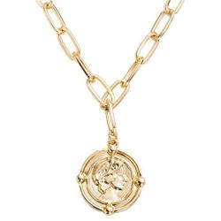 18k Gold Plated Medallion Necklace Coin Pendant Round Circle Disk Minimalist Jewelry for Women Teen Girls 18”