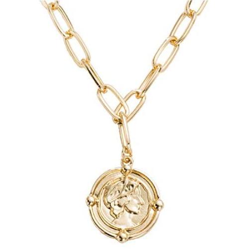 18k Gold Plated Medallion Necklace Coin Pendant Round Circle Disk Minimalist Jewelry for Women Teen Girls 18”