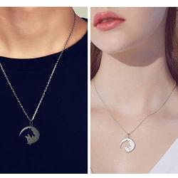 FLYOW 925 Sterling Silver Yin Yang Wolf Cat Puzzle Piece Matching Couple BFF Friendship Sister 2 Cats Heart Pendant Necklace Gift Set of 2, 18''