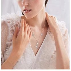 S925 Sterling Silver Jewelry Crescent Moon and Star Pendant Necklace…