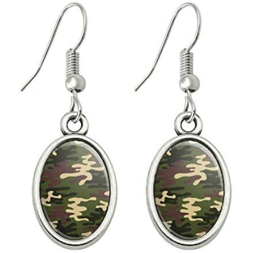 GRAPHICS & MORE Green Camouflage Novelty Dangling Drop Oval Charm Earrings