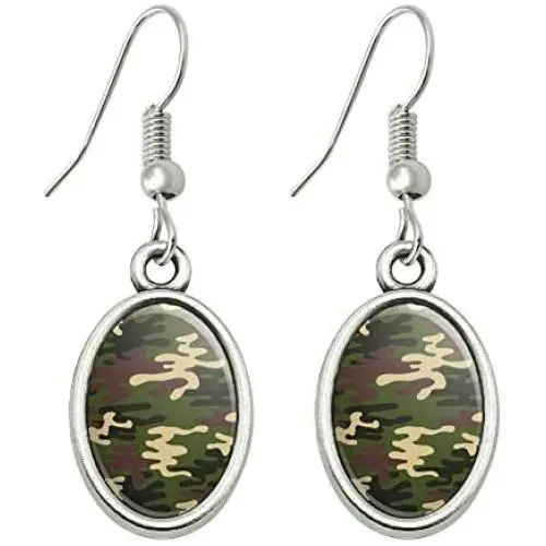 GRAPHICS & MORE Green Camouflage Novelty Dangling Drop Oval Charm Earrings GRAPHICS & MORE Green Camouflage Novelty Dangling Drop Oval Charm Earrings