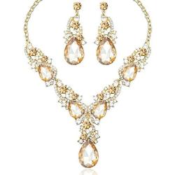 CSY Luxury Austrian Crystal Necklace Earrings Rhinestone Bridal Wedding Party Costume Jewelry Sets for Brides Bridesmaids Women