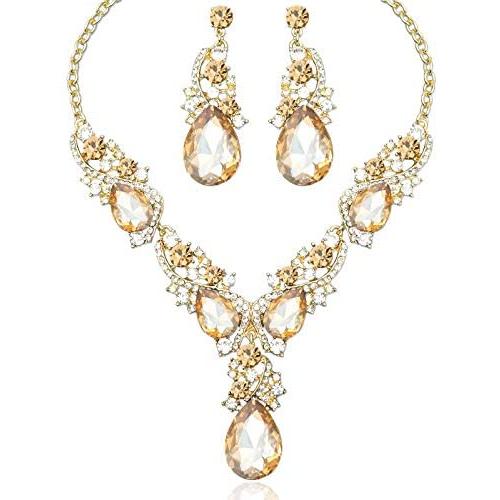 CSY Luxury Austrian Crystal Necklace Earrings Rhinestone Bridal Wedding Party Costume Jewelry Sets for Brides Bridesmaids Women