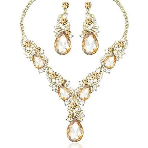 CSY Luxury Austrian Crystal Necklace Earrings Rhinestone Bridal Wedding Party Costume Jewelry Sets for Brides Bridesmaids Women CSY Luxury Austrian Crystal Necklace Earrings Rhinestone Bridal Wedding Party Costume Jewelry Sets for Brides Bridesmaids Women