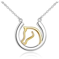 MONGAS Horseshoe Horse Necklace 925 Sterling Silver Horseshoe Horse Jewelry for Women