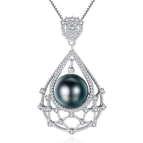 Tahitian Cultured Black Pearl Necklace 10-11mm Sterling Silver Jewelry for Women - VIKI LYNN