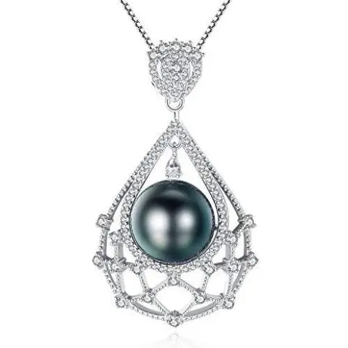 Tahitian Cultured Black Pearl Necklace 10-11mm Sterling Silver Jewelry for Women - VIKI LYNN Tahitian Cultured Black Pearl Necklace 10-11mm Sterling Silver Jewelry for Women - VIKI LYNN