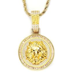 HELLOICE Holiday Gifts Iced Lion Head Pendant Circle Metal Necklace for Men Rapper 18K Gold Plated Pendant Punk Hip Hop Necklace