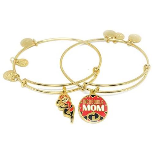 Alex and ANI Disney Parks The Incredibles Elastigirl Incredible Mom - Set of 2 Bangles - Inspirational Quote - Charm Bracelet Jewelry Gift (Gold Finish)