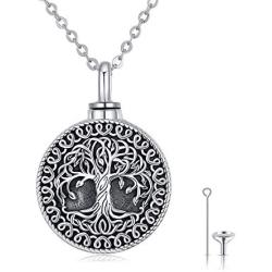 Waysles Rose Flower/Tree of Life/Photo Urn Necklace S925 Sterling Silver Cremation Jewelry Vintage Oxidized Memorial Pendant Necklace Family Jewelry with Fill Kit and Gift Box