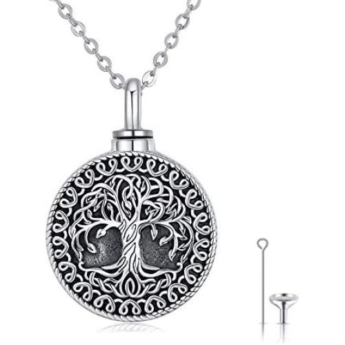 Waysles Rose Flower/Tree of Life/Photo Urn Necklace S925 Sterling Silver Cremation Jewelry Vintage Oxidized Memorial Pendant Necklace Family Jewelry with Fill Kit and Gift Box