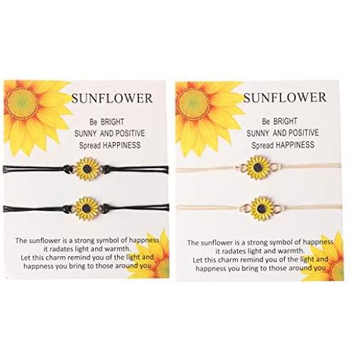 4 Pack Handmade Sunflower Bracelet Friendship Jewelry for Women Girl