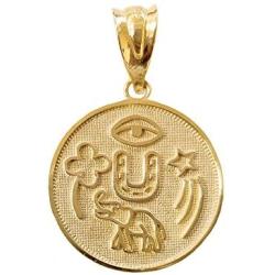 Solid 10k Yellow Gold Lucky Charms Amulet Good Luck Medallion Pendant