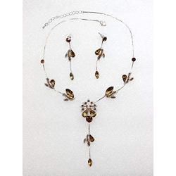 Faship Gorgeous Rhinestone Floral Crystal Necklace Earrings Set