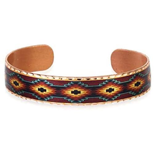 Handmade Native American Copper Cuff Bracelets Southwest Geometric Design for Unisex, Aztec Jewelry