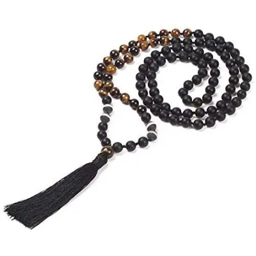 GVUSMIL 108 Mala Beads Necklace Natural Healing Energy Gemstone Charm Jewelry for Buddhist Prayer Rosary Meditation Hand Knitted Beaded Tassel Necklace GVUSMIL 108 Mala Beads Necklace Natural Healing Energy Gemstone Charm Jewelry for Buddhist Prayer Rosary Meditation Hand Knitted Beaded Tassel Necklace