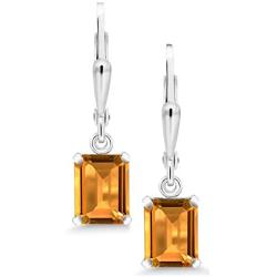Gem Stone King 925 Sterling Silver Yellow Citrine Earrings For Women (3.30 Cttw, Gemstone Birthstone, Emerald Cut 8X6MM)
