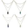 4Pcs Bohemian Layered Love Heart Healing Crystal Stone Beads Chain Choker Necklace Multilayer Hexagonal Quartz Point Pendant Necklace for Women Girl Geometric Gemstone Jewelry