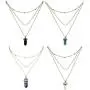 4Pcs Bohemian Layered Love Heart Healing Crystal Stone Beads Chain Choker Necklace Multilayer Hexagonal Quartz Point Pendant Necklace for Women Girl Geometric Gemstone Jewelry