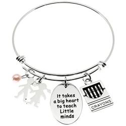 MS.CLOVER It Takes A Big Heart to Teach Little Minds Adjustable Teacher Bracelet, Gifts for Teachers for End of Year Gift.