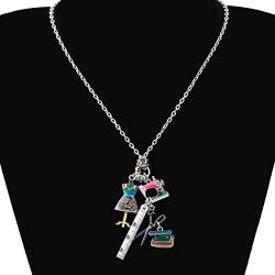 NEWEI Cute Enamel Alloy Tailor Tools Sewing Machine Scissors Pendant Necklace Collar Chain Fashion Jewelry for Women Girls Gift