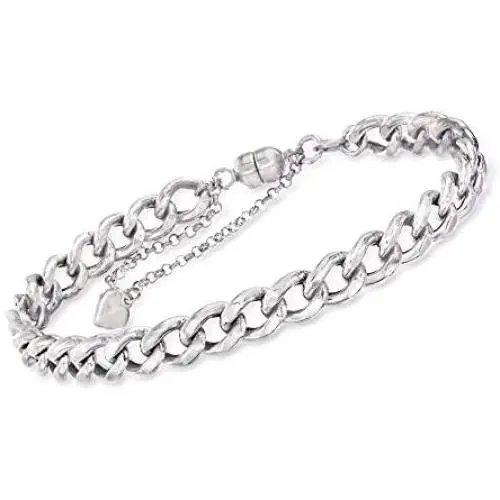 Ross-Simons Italian Sterling Silver 6.3mm Curb-Link Bracelet With Magnetic Clasp Ross-Simons Italian Sterling Silver 6.3mm Curb-Link Bracelet With Magnetic Clasp