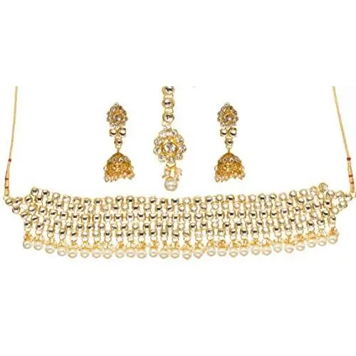 Bindhani Womens Bollywood Style Jewellery Bridemaids Gold Plated Choker Kundan Necklace Earrings Tikkas Indian Bridal Jewelry Set for Wedding Bindhani Womens Bollywood Style Jewellery Bridemaids Gold Plated Choker Kundan Necklace Earrings Tikkas Indian Bridal Jewelry Set for Wedding