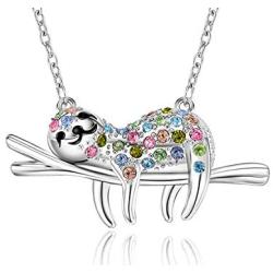 Lanqueen Sloth Necklace Rhinestone Dont Hurry Be Happy Slider Sloths Stainless Steel Pendant Jewelry Birthday for Girls Daughter Sloth Lovers