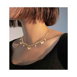 Yokawe Butterfly Necklace Gold Crystal Chokers Necklace Vintage Chain Necklaces Jewelry for Women and Girls