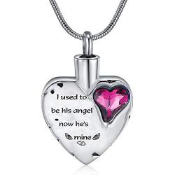 Eternalmemorial Heart Urn Necklaces for Ashes Stainless Steel Engraved Ashes Keepsake Cremation Jewlery Birthstone Necklace