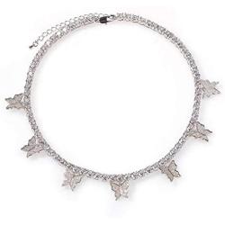 Jacruces Butterfly Necklace Tennis Chain Butterfly Choker Bling Iced CZ Butterfly Necklace Silver Women