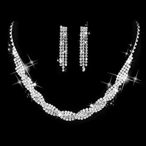 Unicra Bride Silver Necklace Earrings Set Crystal Bridal Wedding Jewelry Set Rhinestone Bridesmaid Party Choker Necklace Drop Dangle Earrings Sets for Women and Girls (Silver-2) Unicra Bride Silver Necklace Earrings Set Crystal Bridal Wedding Jewelry Set Rhinestone Bridesmaid Party Choker Necklace Drop Dangle Earrings Sets for Women and Girls (Silver-2)