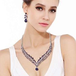 EVER FAITH Womens Austrian Crystal Decorative Leaf Teardrop Necklace Earrings Set