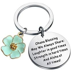 FUSTMW Ohana Keychain Blessing Gifts Hibiscus Charm Keychain Hawaiian Ohana Jewelry Gift for Family