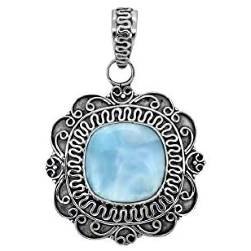 YoTreasure 1.69'' Larimar Solid 925 Sterling Silver Chain Pendant Jewelry