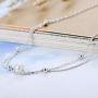 Sllaiss 925 Sterling Silver Bracelet Double Layered Chain for Women Girls with Tiny Beads Pearl Adjustable Bracelet Chain Beach Style Anklet Jewelry