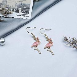 Pink Enamel Flamingo Bird Dangle Earrings Owl Earrings Unicorn Earrings Daisy Earrings Romantic Bird Jewelry for Women Girls