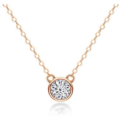 AINUOSHI 925 Sterling Silver 0.5 Carat Sparkling Cz Mouse Pendant Necklace Gifts For Women Teenage Girls(3 Colors Plated)