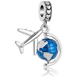 Aircraft Travel Globe Dangle Bead for Charms Bracelet