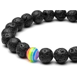 Jovivi LGBT Relationship Bracelet Rainbow Pride White Howlite/Black Lava Rock Beads Oil Diffuser Bracelets for Men Women