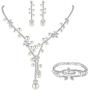 EVER FAITH Silver-Tone CZ Austrian Crystal Cream Simulated Pearl Elegant Flower Jewelry Set