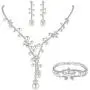 EVER FAITH Silver-Tone CZ Austrian Crystal Cream Simulated Pearl Elegant Flower Jewelry Set EVER FAITH Silver-Tone CZ Austrian Crystal Cream Simulated Pearl Elegant Flower Jewelry Set