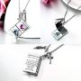 AOBOCO Sterling Silver Personalized Locket Necklace That Holds Pictures, Heart Shape Angel Photo Locket Pendant Crystal from Austria Birthday Gifts for Women